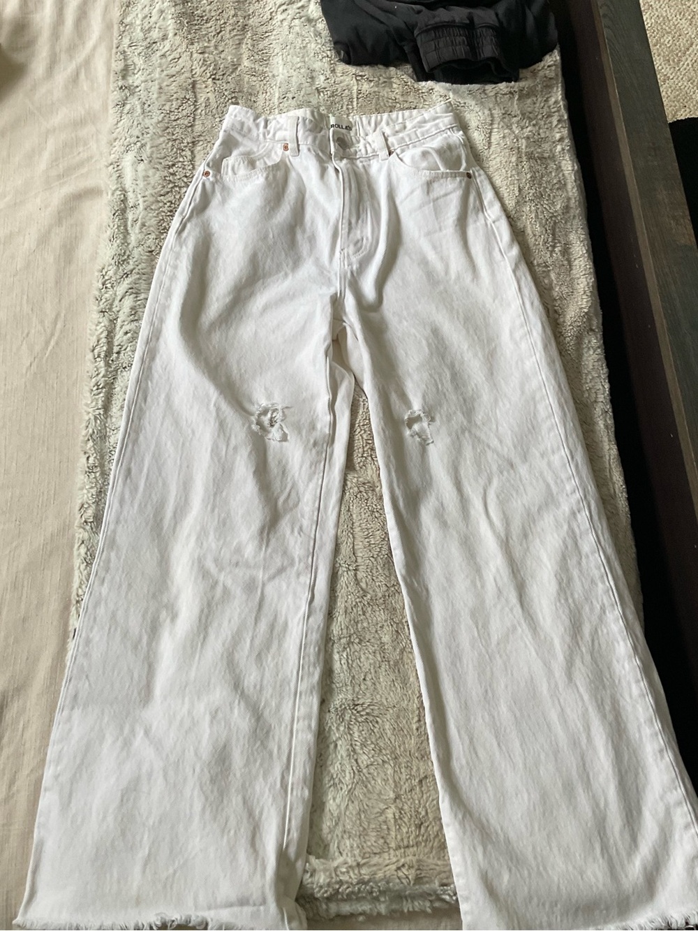 ROLLA'S White Wide-Leg High-Rise Jeans with Knee Distress